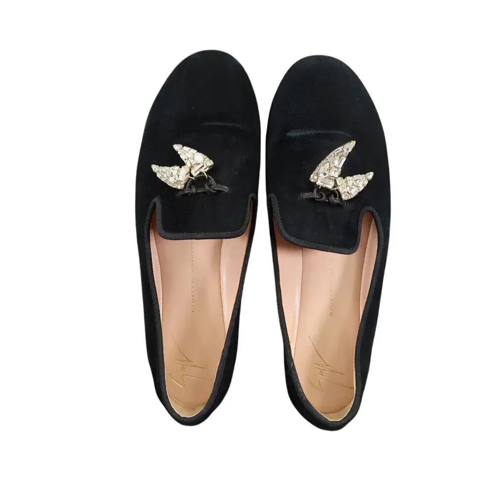 Giuseppe Zanotti Shoes Women 36 Slipper Loafer Shark Crystal Charm Fashion Black